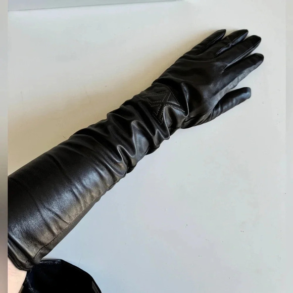 New Fashion LV Long Gloves leather 100% dark brown 7.5 - Picture 7 of 8